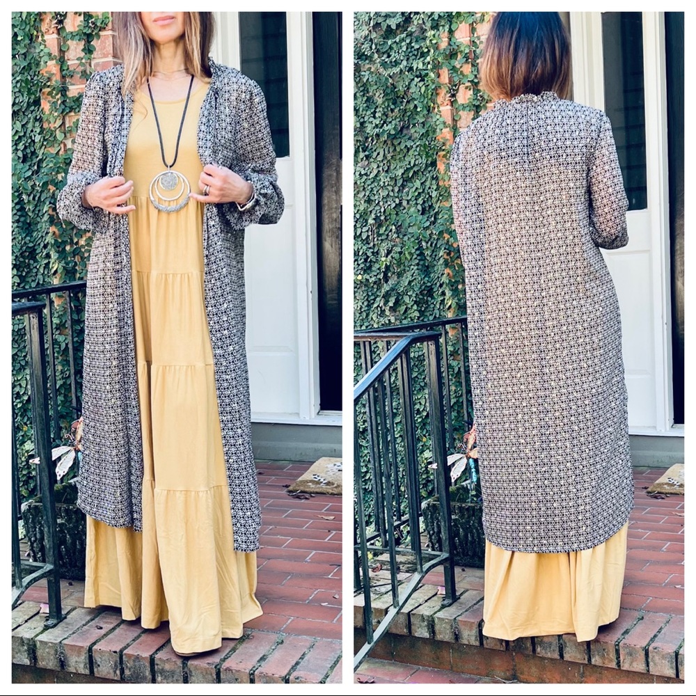 Gray Patterned Long Sheer Duster NWT - image 2